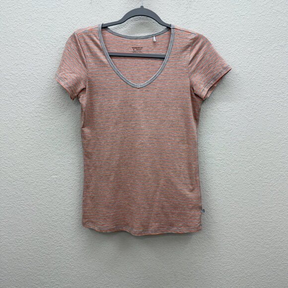 Toad & Co Marley Orange Gray Stripe Short Sleeve Organic T Shirt Womens size XS - Picture 1 of 8